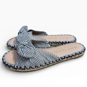 Kate Spade Saltie Shore Slide Sandals Blue White Stripe Womens US 7.5 Espadrille
